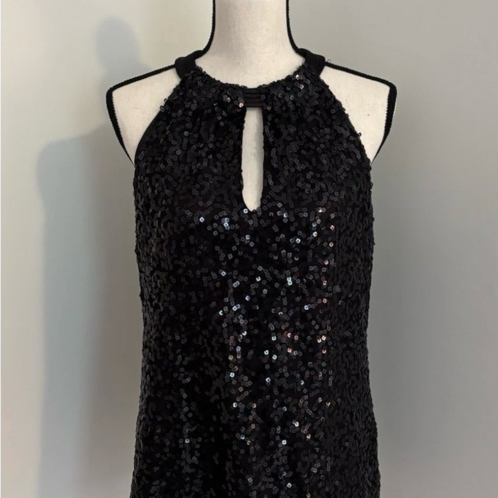 Tahari Black Sequin Halter Blouse Size M